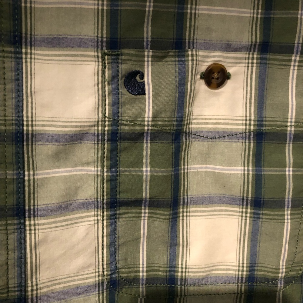 Carhartt Men's Green Plaid Short Sleeve Shirt - Picture 4 of 7